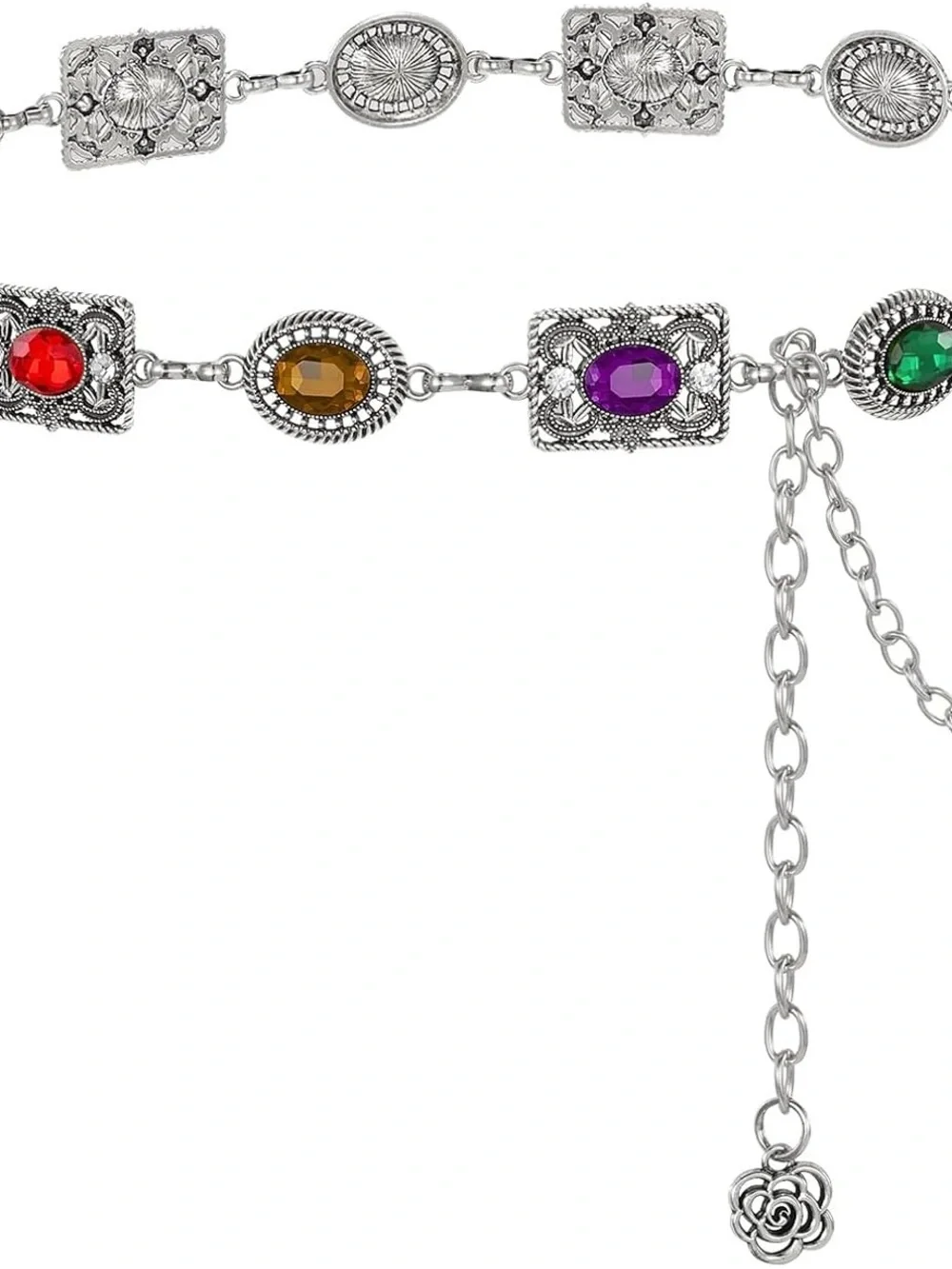 Silver Multigemstone Chain Waist Belt - Women's Decorative Belt